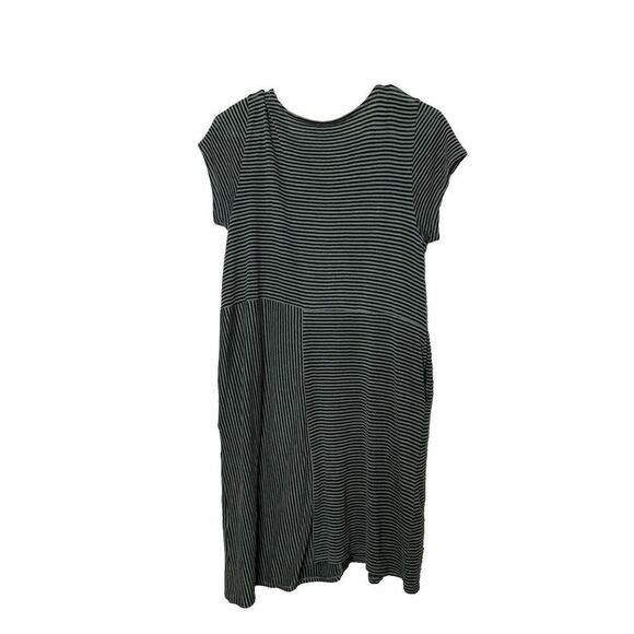 Eileen Fisher Size PM Petite M Linen Striped Dress Black Green Organic Short - Picture 2 of 10